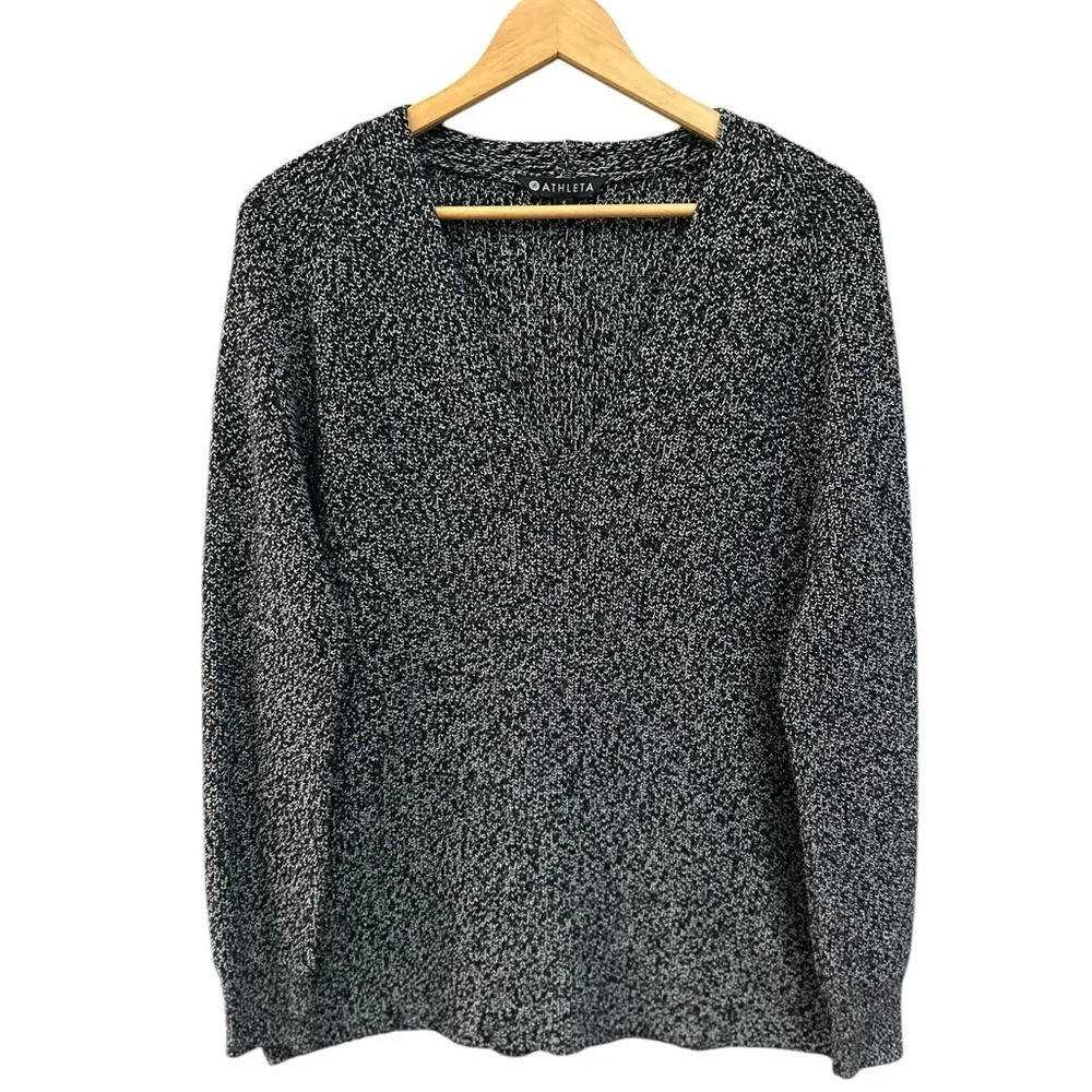 Athleta Shasta Wool Blend Sweater Black and White Split Side SizeSmall Oversized